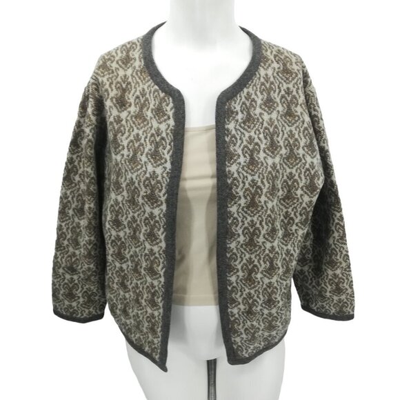 Vintage Glanamere Wool Open Front Cardigan Sweater Size L Gray Geometric - Picture 6 of 12